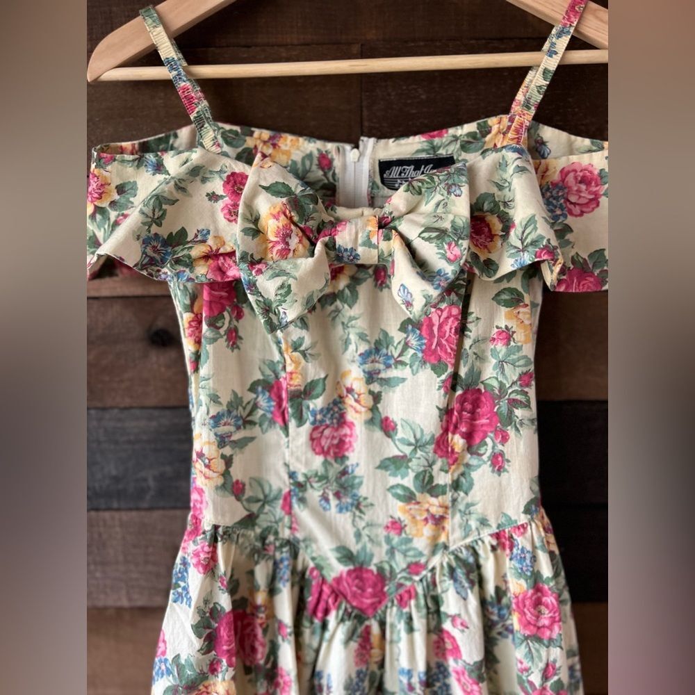 Vintage 80s All That Jazz Drop Waist Floral Dress Corset Style & Lace Ruffle - Picture 14 of 16